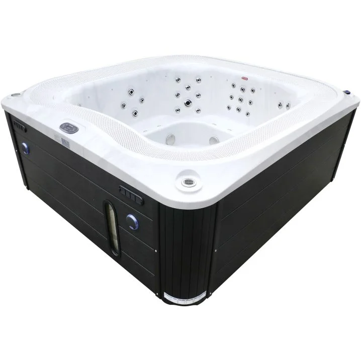 Переливний СПА-басейн Aquajoy Serenity (250х230х96 см), сріблясто-білий мармур, чорний корпус
